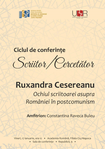 Afiș Ruxandra Cesereanu deschide Ciclul de conferințe Scriitor/Cercetător din 2025